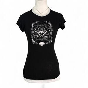 Harley Davidson black Vintage grunge Y2K biker Girl Streetwear baby tee Size M